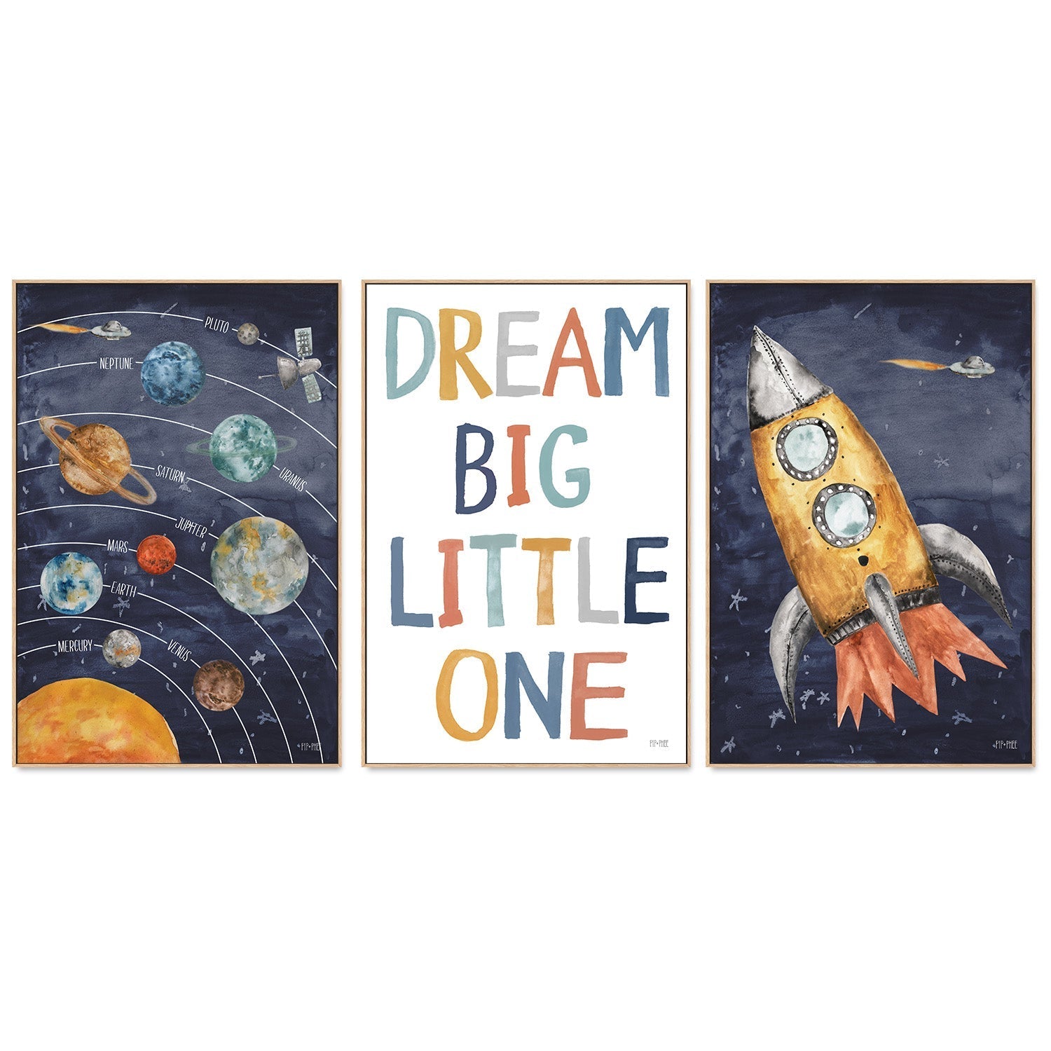 wall-art-print-canvas-poster-framed-Space, Style B, Set of 3 , By Pip and Phee-4