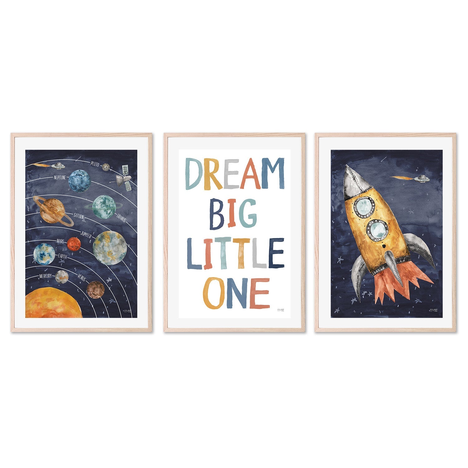 wall-art-print-canvas-poster-framed-Space, Style B, Set of 3 , By Pip and Phee-6