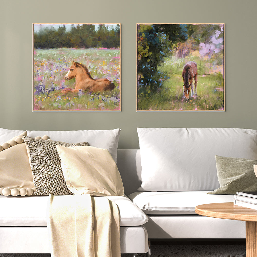 wall-art-print-canvas-poster-framed-Spring Time Foal, Style A & B, Set Of 2 , By Nina Blue-2