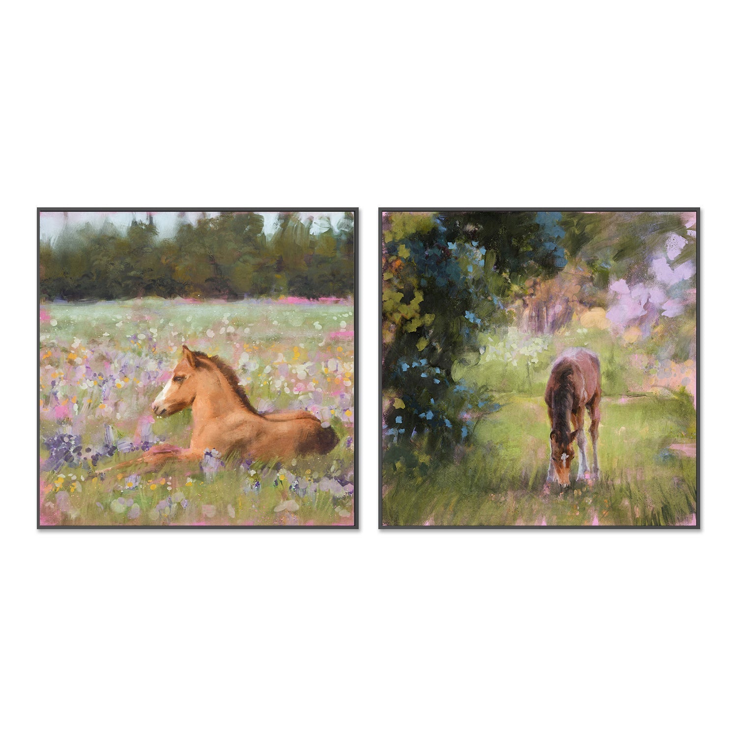 wall-art-print-canvas-poster-framed-Spring Time Foal, Style A & B, Set Of 2 , By Nina Blue-3