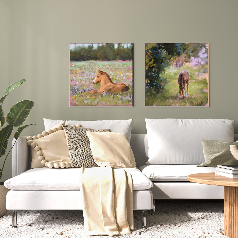 wall-art-print-canvas-poster-framed-Spring Time Foal, Style A & B, Set Of 2 , By Nina Blue-8