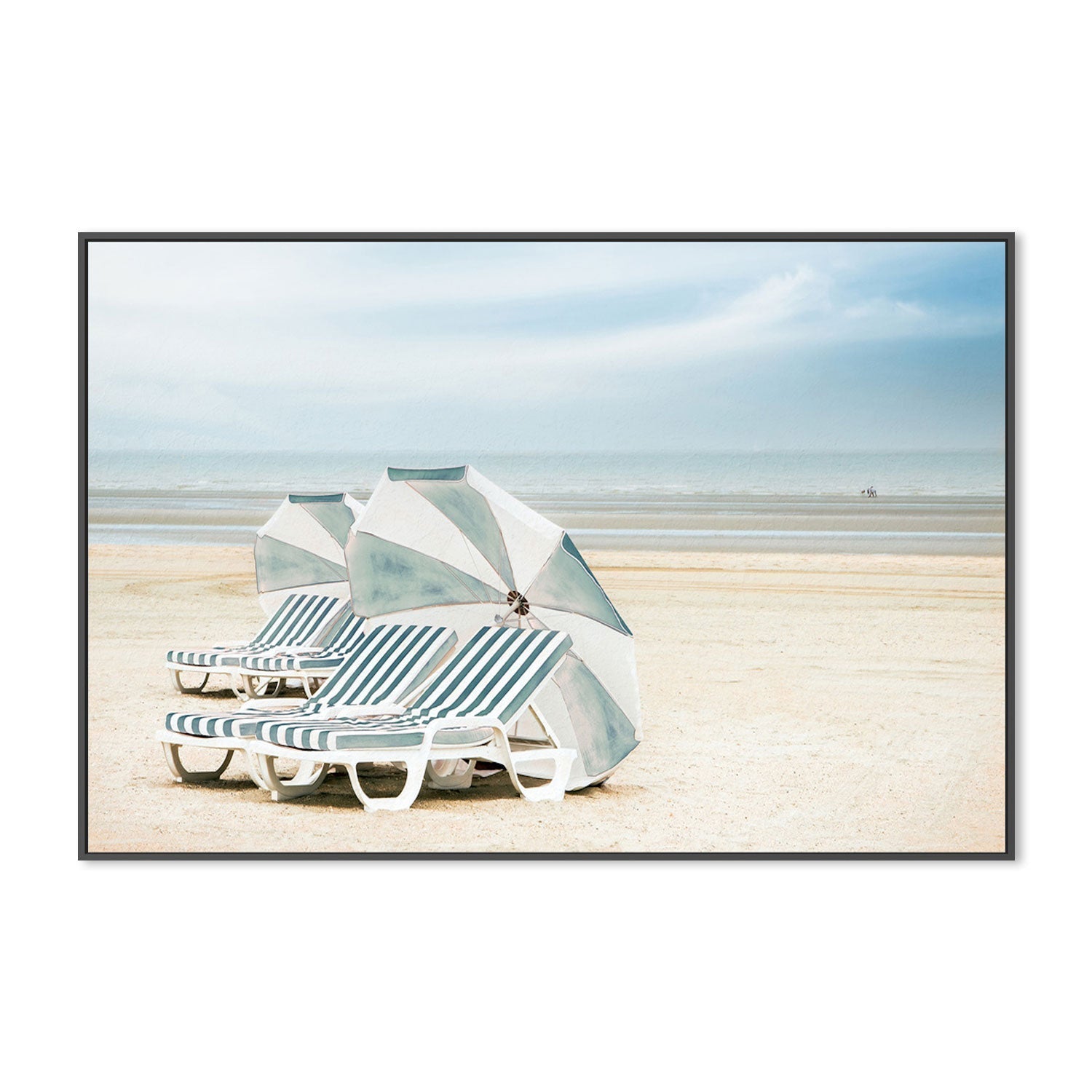 wall-art-print-canvas-poster-framed-Striped Beach Chairs And Umbrellas , By Gilbert Claes-GIOIA-WALL-ART