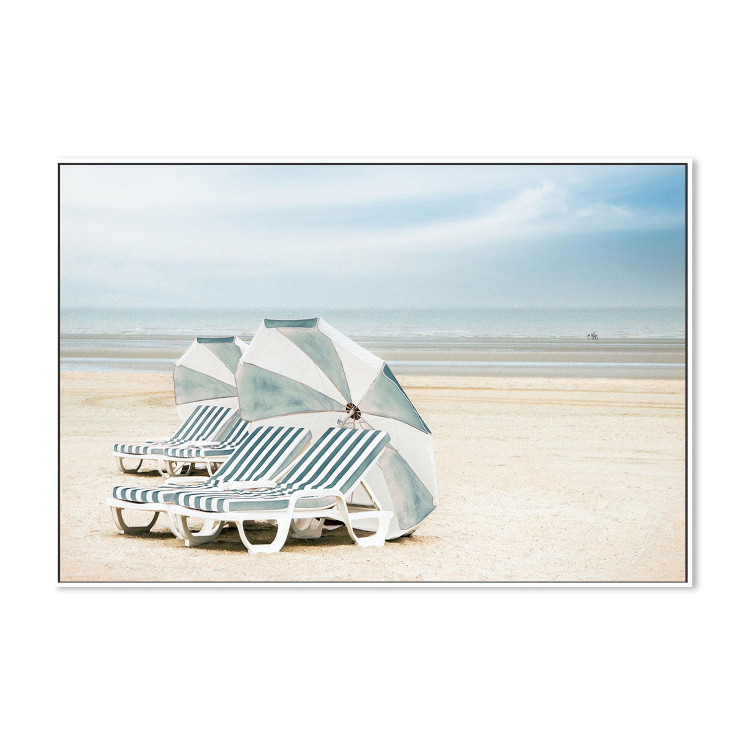 wall-art-print-canvas-poster-framed-Striped Beach Chairs And Umbrellas , By Gilbert Claes-GIOIA-WALL-ART