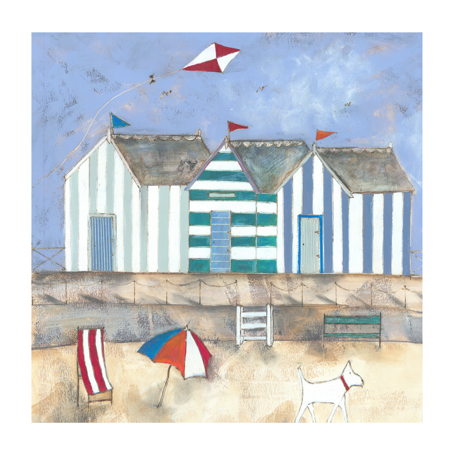 wall-art-print-canvas-poster-framed-Striped Beach Huts , By Louise O'Hara-1