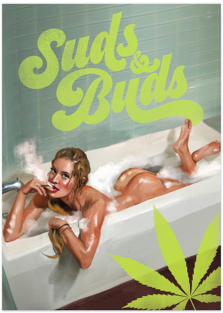 wall-art-print-canvas-poster-framed-Suds Buds Sexy Girl Smoking Cannabis Joint In Bath , By Brett Gramse-11