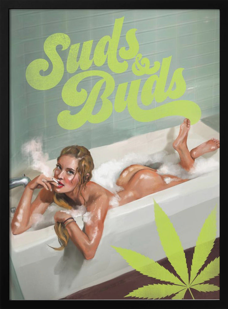 wall-art-print-canvas-poster-framed-Suds Buds Sexy Girl Smoking Cannabis Joint In Bath , By Brett Gramse-2