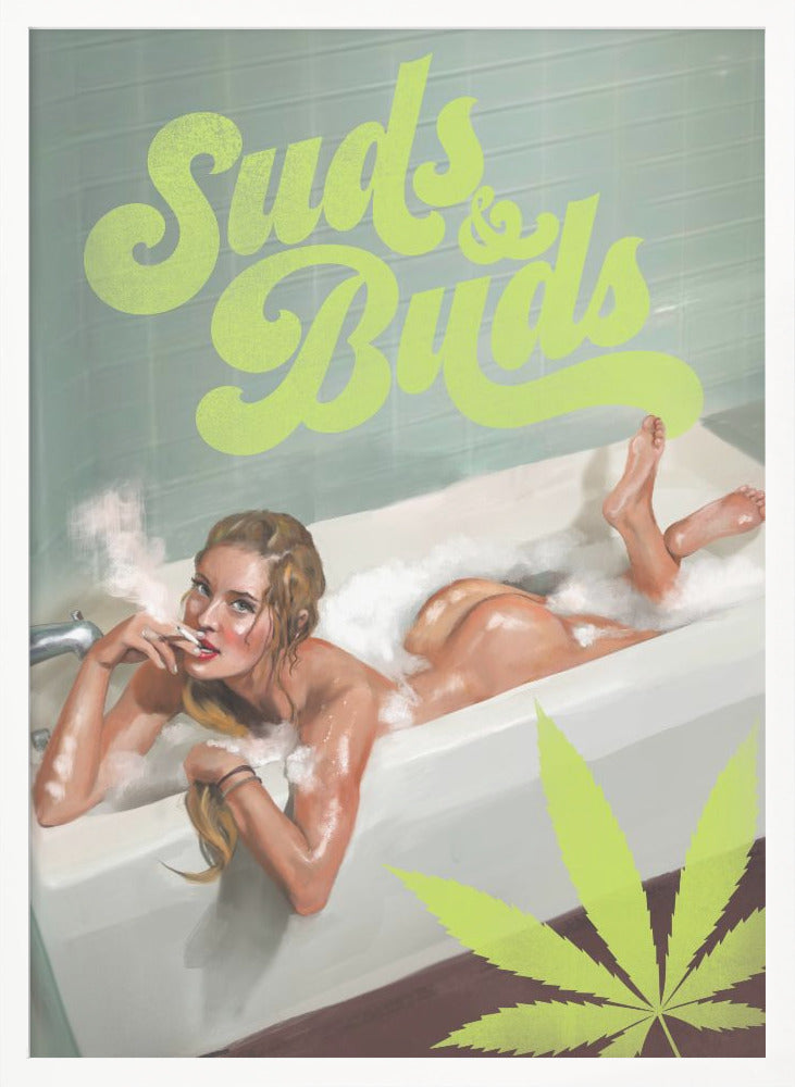 wall-art-print-canvas-poster-framed-Suds Buds Sexy Girl Smoking Cannabis Joint In Bath , By Brett Gramse-3