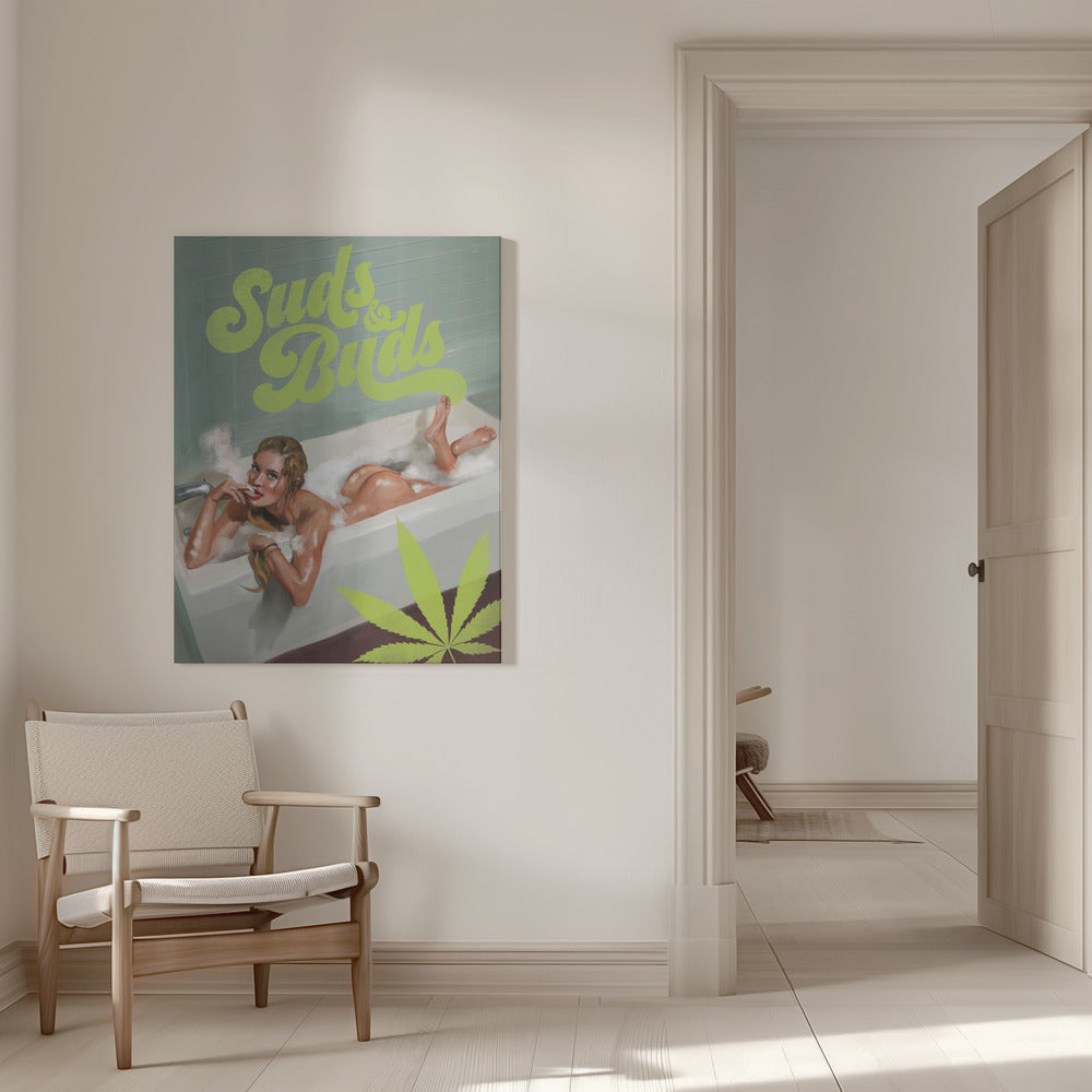 wall-art-print-canvas-poster-framed-Suds Buds Sexy Girl Smoking Cannabis Joint In Bath , By Brett Gramse-6