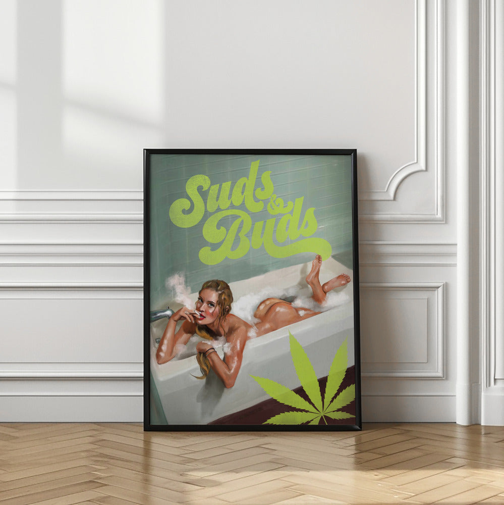 wall-art-print-canvas-poster-framed-Suds Buds Sexy Girl Smoking Cannabis Joint In Bath , By Brett Gramse-8