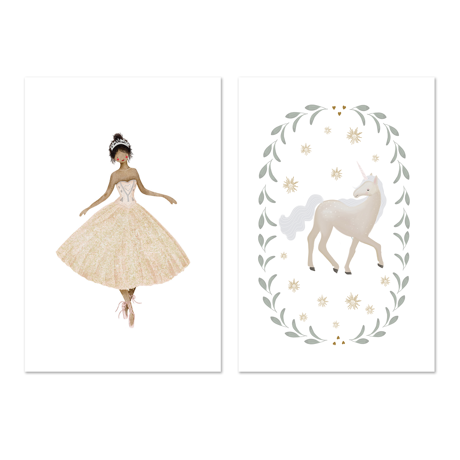 wall-art-print-canvas-poster-framed-Sugar Plum Fairy and Unicorn Garland, Set Of 2 , By Leah Straatsma-1