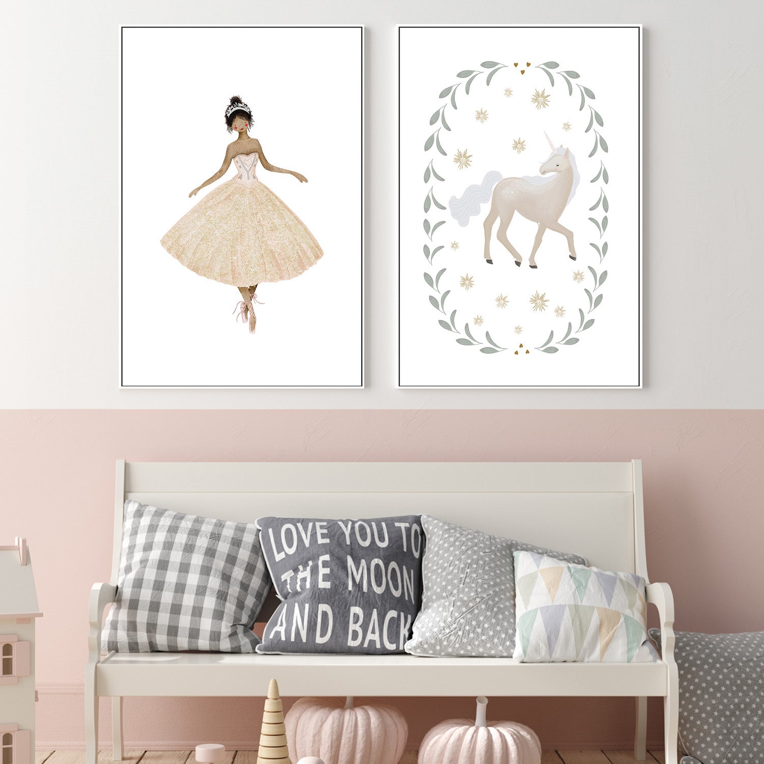 wall-art-print-canvas-poster-framed-Sugar Plum Fairy and Unicorn Garland, Set Of 2 , By Leah Straatsma-2