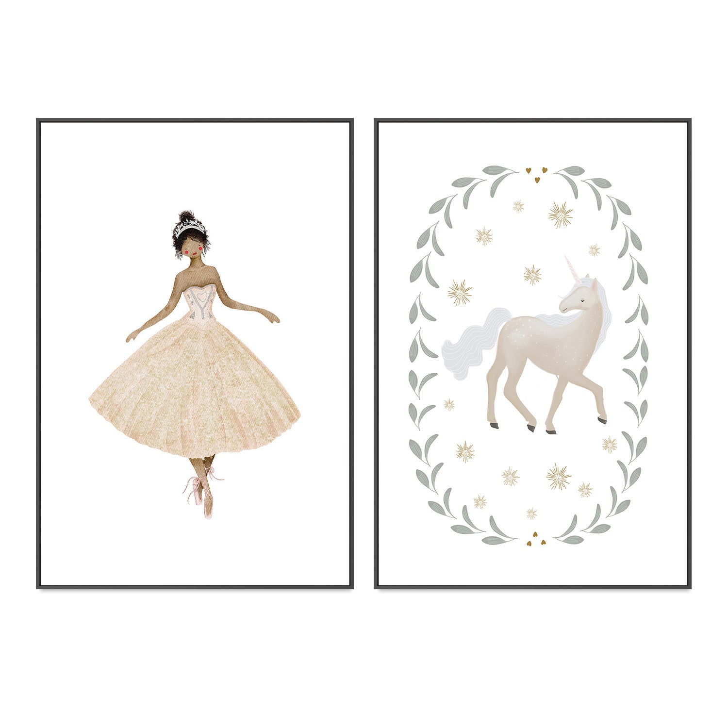 wall-art-print-canvas-poster-framed-Sugar Plum Fairy and Unicorn Garland, Set Of 2 , By Leah Straatsma-3