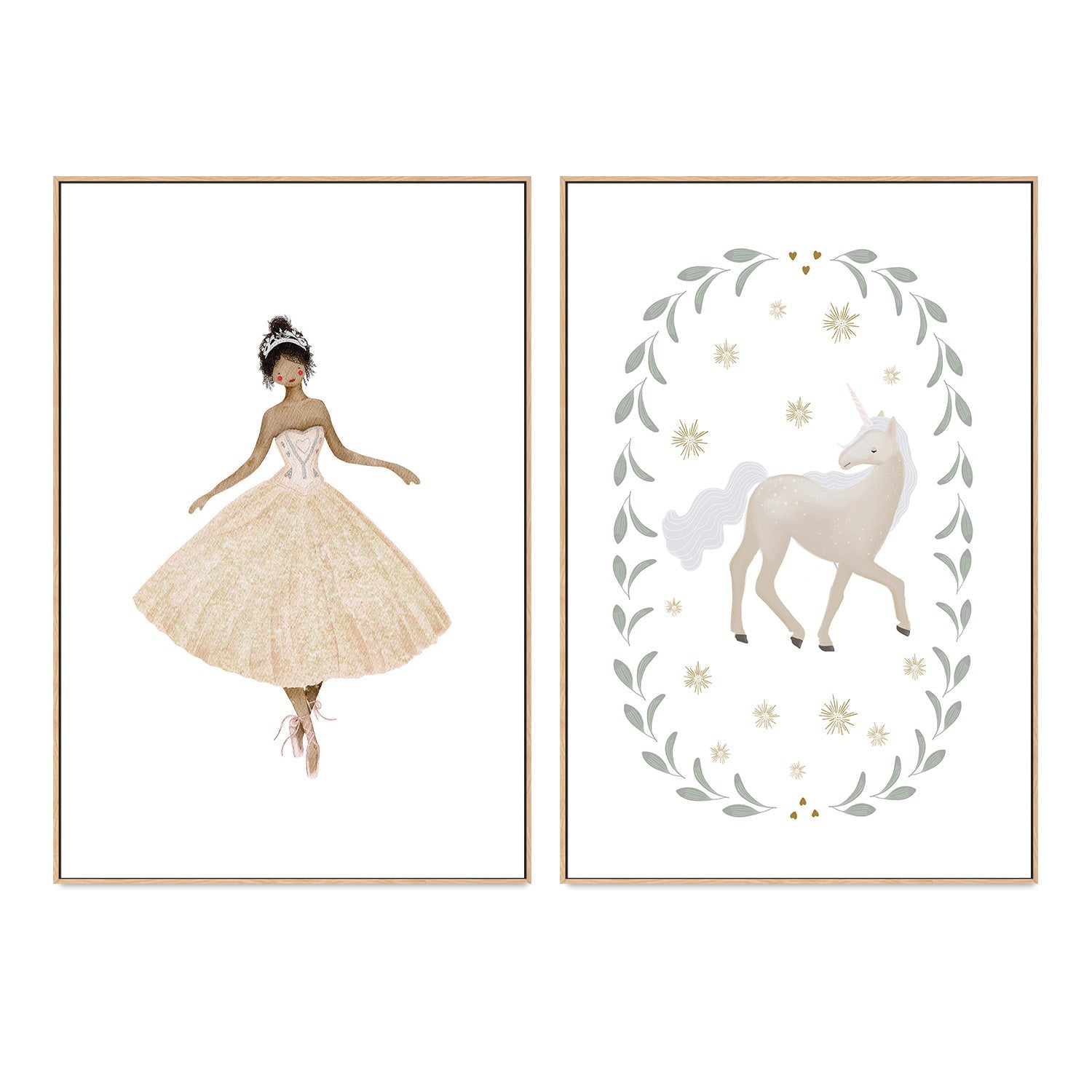 wall-art-print-canvas-poster-framed-Sugar Plum Fairy and Unicorn Garland, Set Of 2 , By Leah Straatsma-4