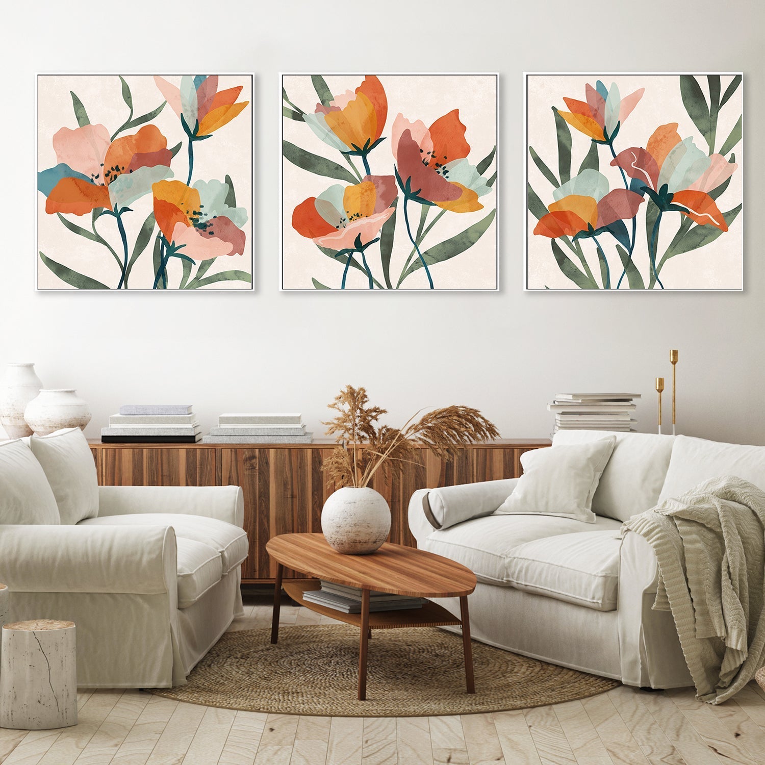 wall-art-print-canvas-poster-framed-Summer Bouquet, Style A, B & C, Set Of 3 , By Nina Blue-2