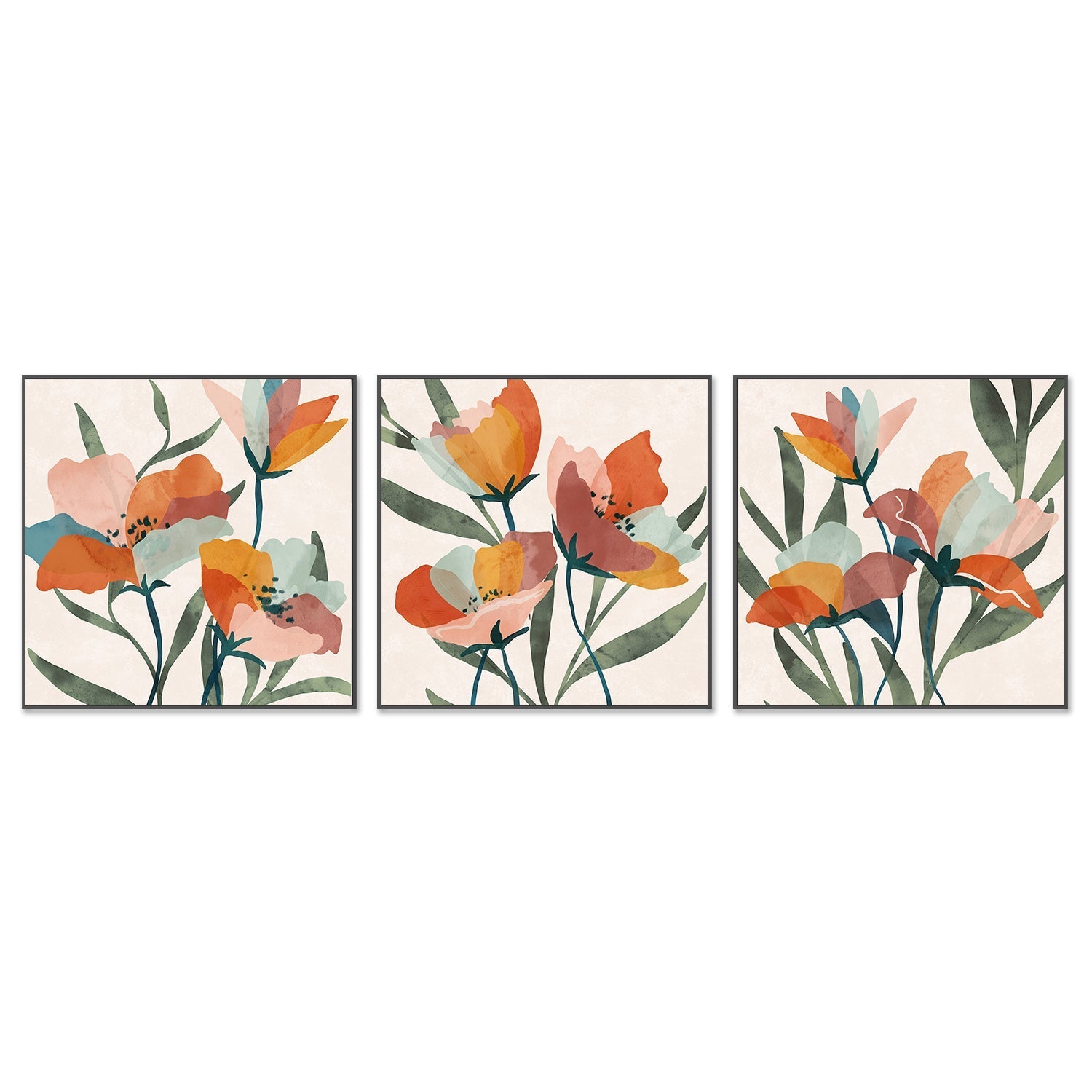 wall-art-print-canvas-poster-framed-Summer Bouquet, Style A, B & C, Set Of 3 , By Nina Blue-3