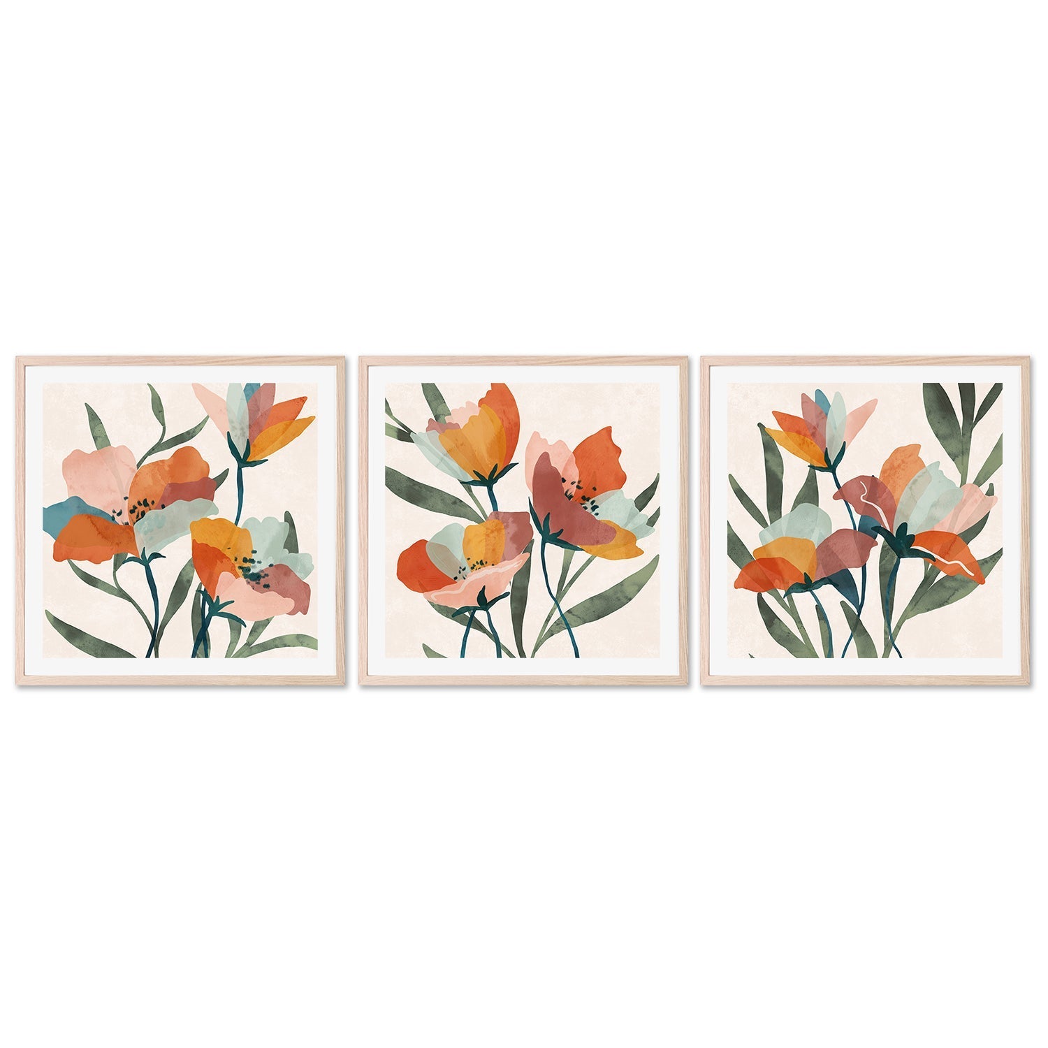 wall-art-print-canvas-poster-framed-Summer Bouquet, Style A, B & C, Set Of 3 , By Nina Blue-6