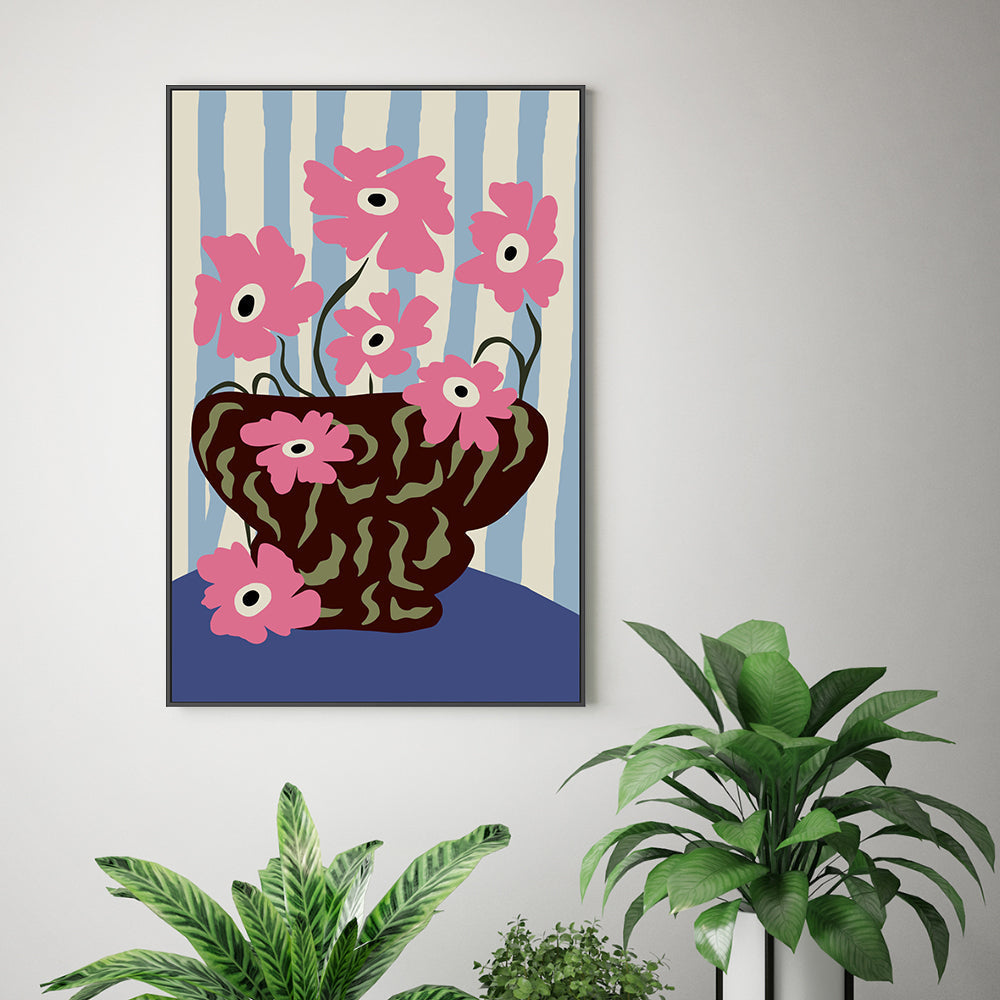 wall-art-print-canvas-poster-framed-Summer Stripe and Pink flowers-2