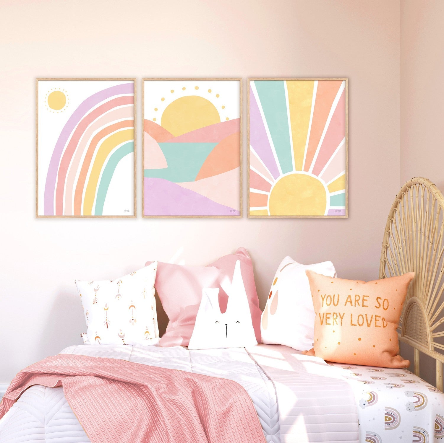 wall-art-print-canvas-poster-framed-Sunset, Sunburst and Rainbow Pastel, Set of 3 , By Pip and Phee-2