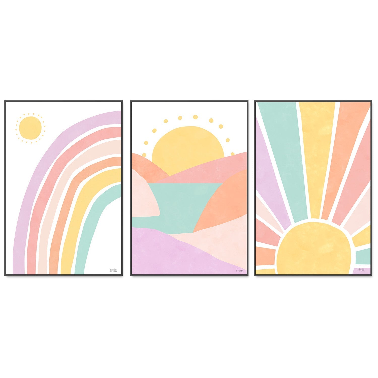 wall-art-print-canvas-poster-framed-Sunset, Sunburst and Rainbow Pastel, Set of 3 , By Pip and Phee-3