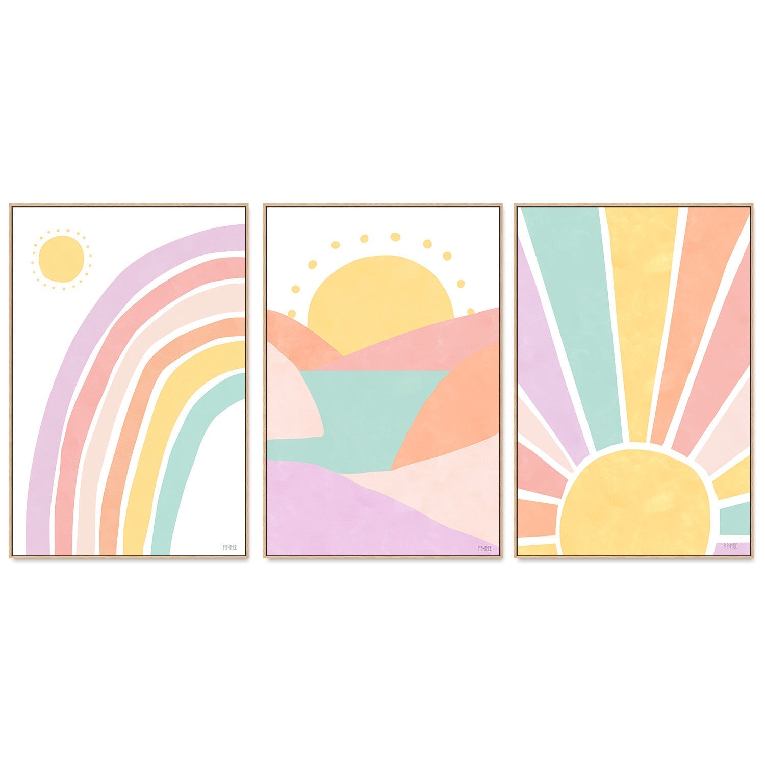 wall-art-print-canvas-poster-framed-Sunset, Sunburst and Rainbow Pastel, Set of 3 , By Pip and Phee-4