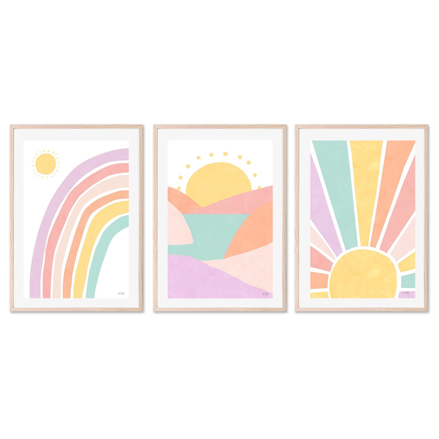 wall-art-print-canvas-poster-framed-Sunset, Sunburst and Rainbow Pastel, Set of 3 , By Pip and Phee-6