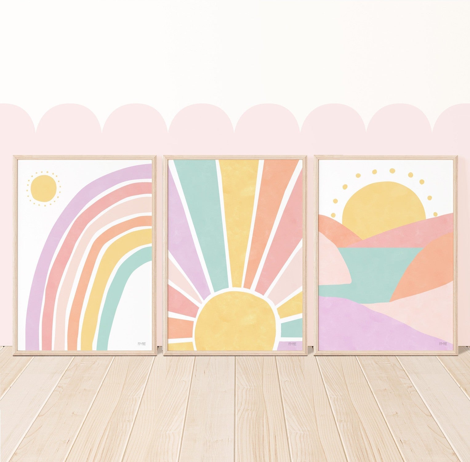 wall-art-print-canvas-poster-framed-Sunset, Sunburst and Rainbow Pastel, Set of 3 , By Pip and Phee-7