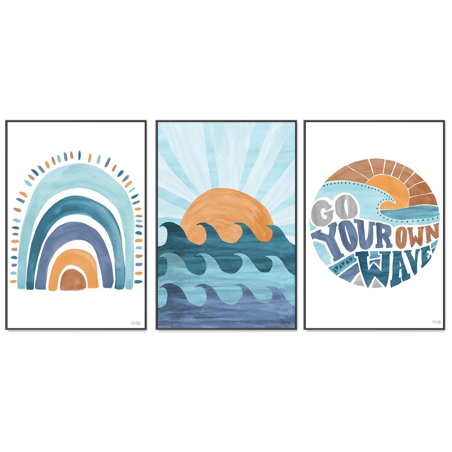 wall-art-print-canvas-poster-framed-Sunset Surf, Style A, Set of 3 , By Pip and Phee-3