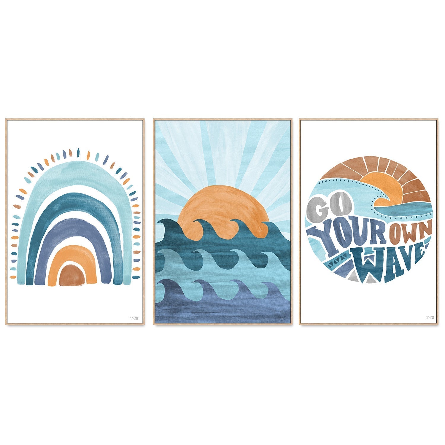 wall-art-print-canvas-poster-framed-Sunset Surf, Style A, Set of 3 , By Pip and Phee-4