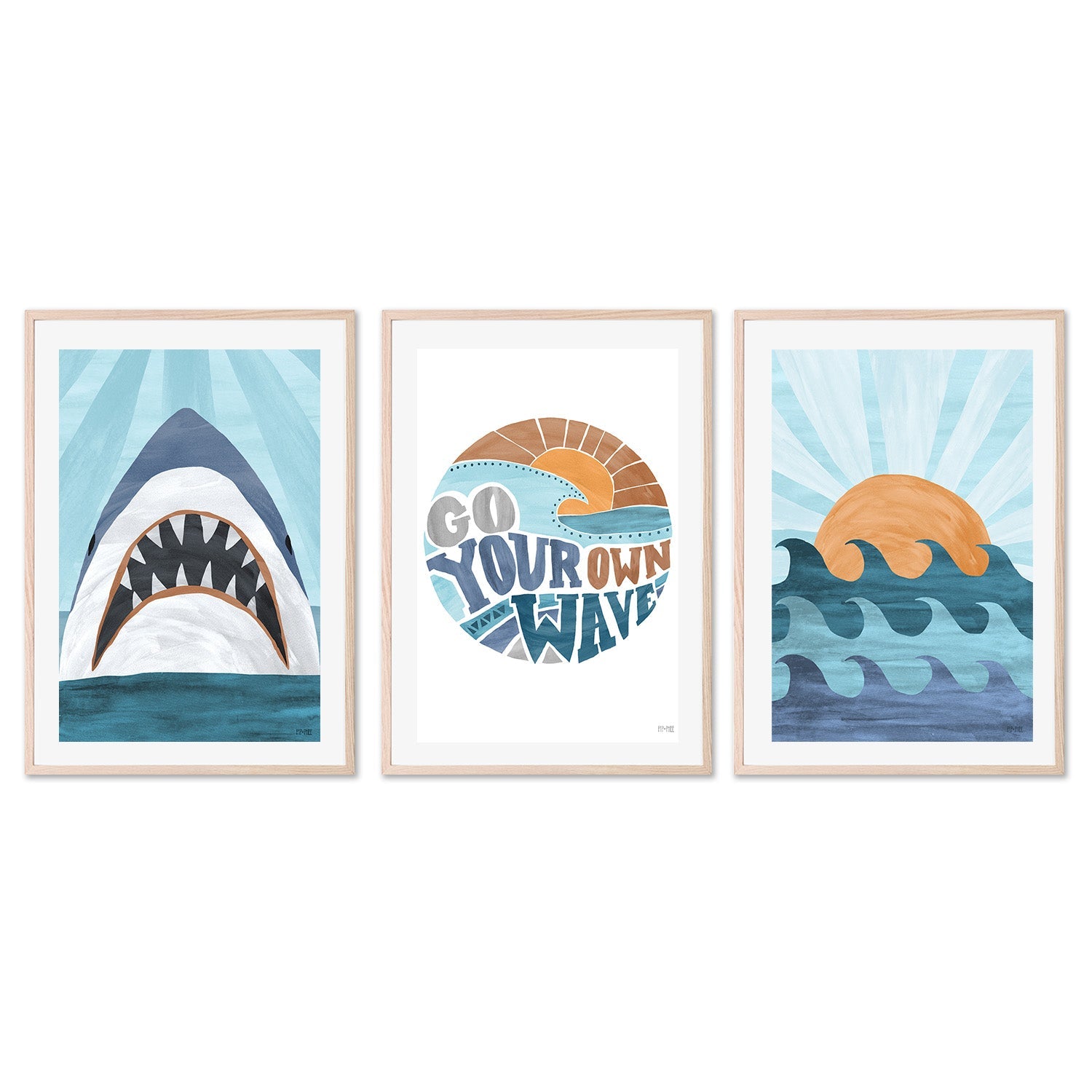 wall-art-print-canvas-poster-framed-Sunset Surf, Style B, Set of 3 , By Pip and Phee-6