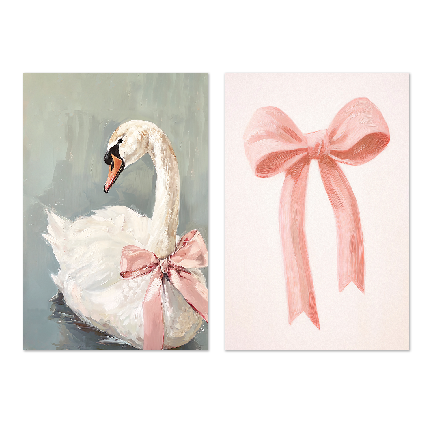 wall-art-print-canvas-poster-framed-Swan & Pink Bow, Set Of 2 , By Lady Hana-1