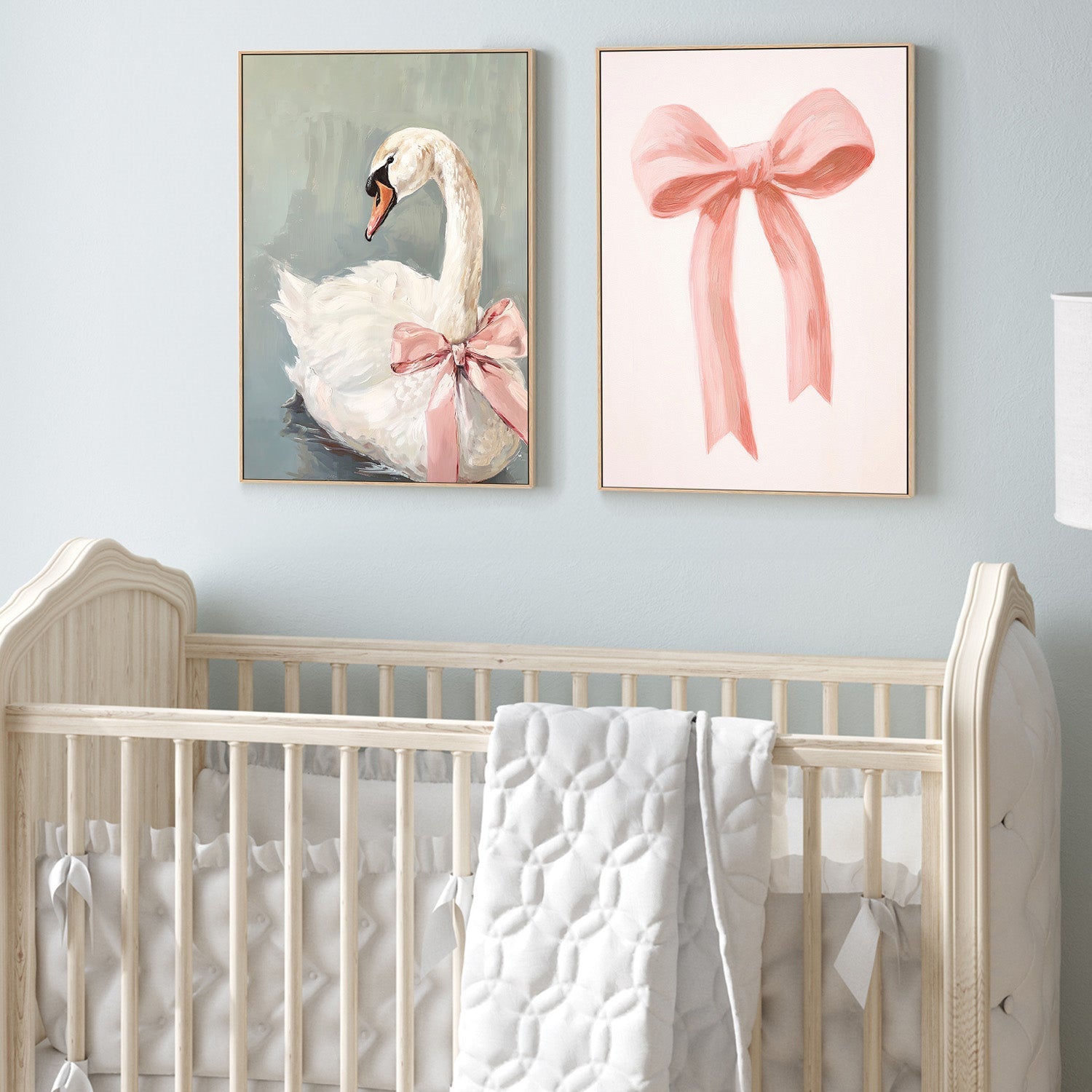 wall-art-print-canvas-poster-framed-Swan & Pink Bow, Set Of 2 , By Lady Hana-2