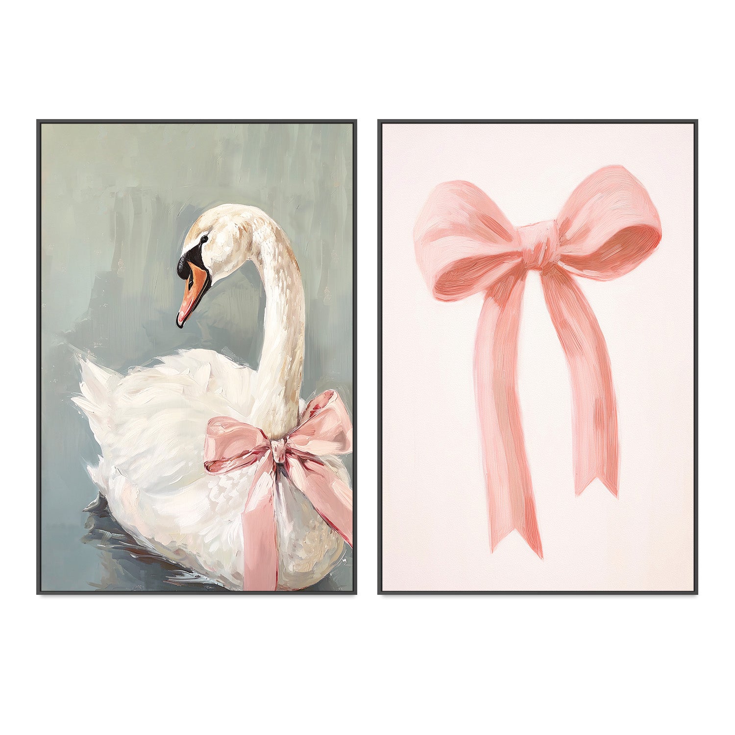 wall-art-print-canvas-poster-framed-Swan & Pink Bow, Set Of 2 , By Lady Hana-3