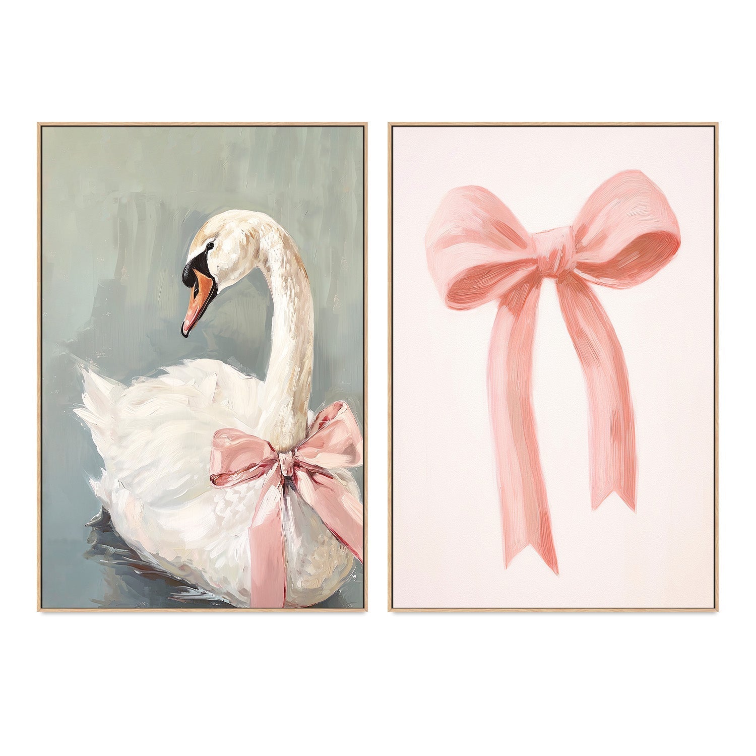 wall-art-print-canvas-poster-framed-Swan & Pink Bow, Set Of 2 , By Lady Hana-4