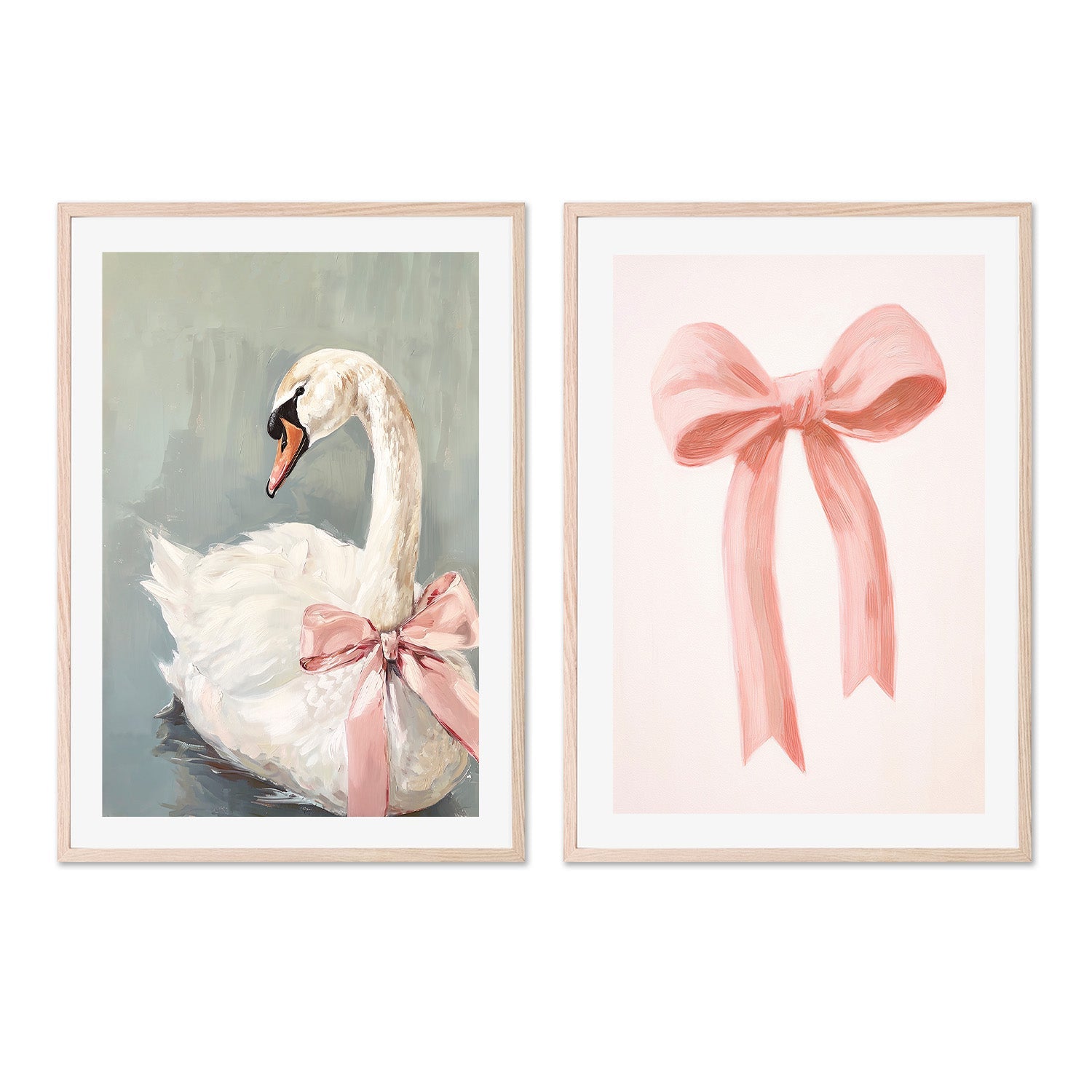 wall-art-print-canvas-poster-framed-Swan & Pink Bow, Set Of 2 , By Lady Hana-6