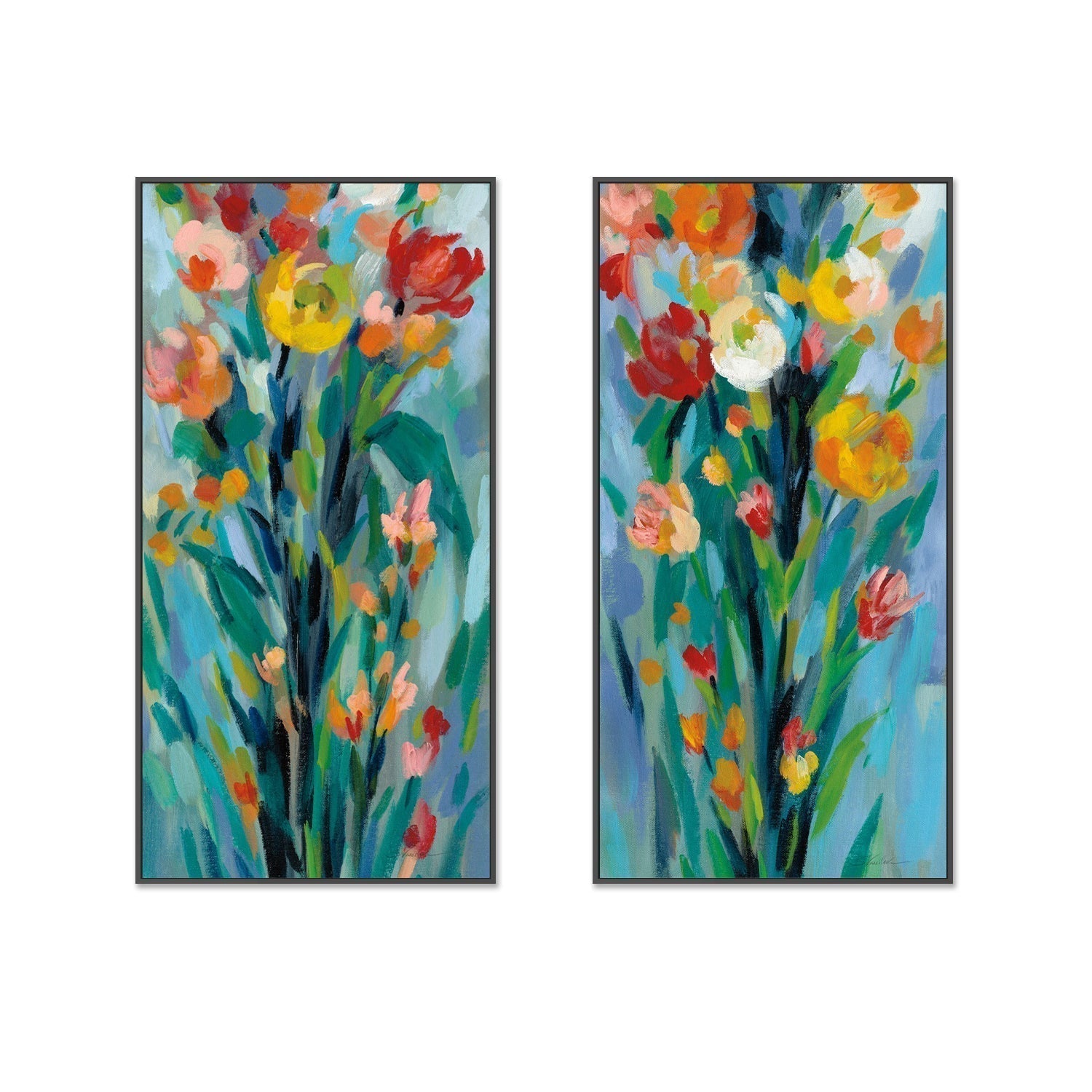 wall-art-print-canvas-poster-framed-Tall Bright Flowers, Set of 2-by-Silvia Vassileva-Gioia Wall Art