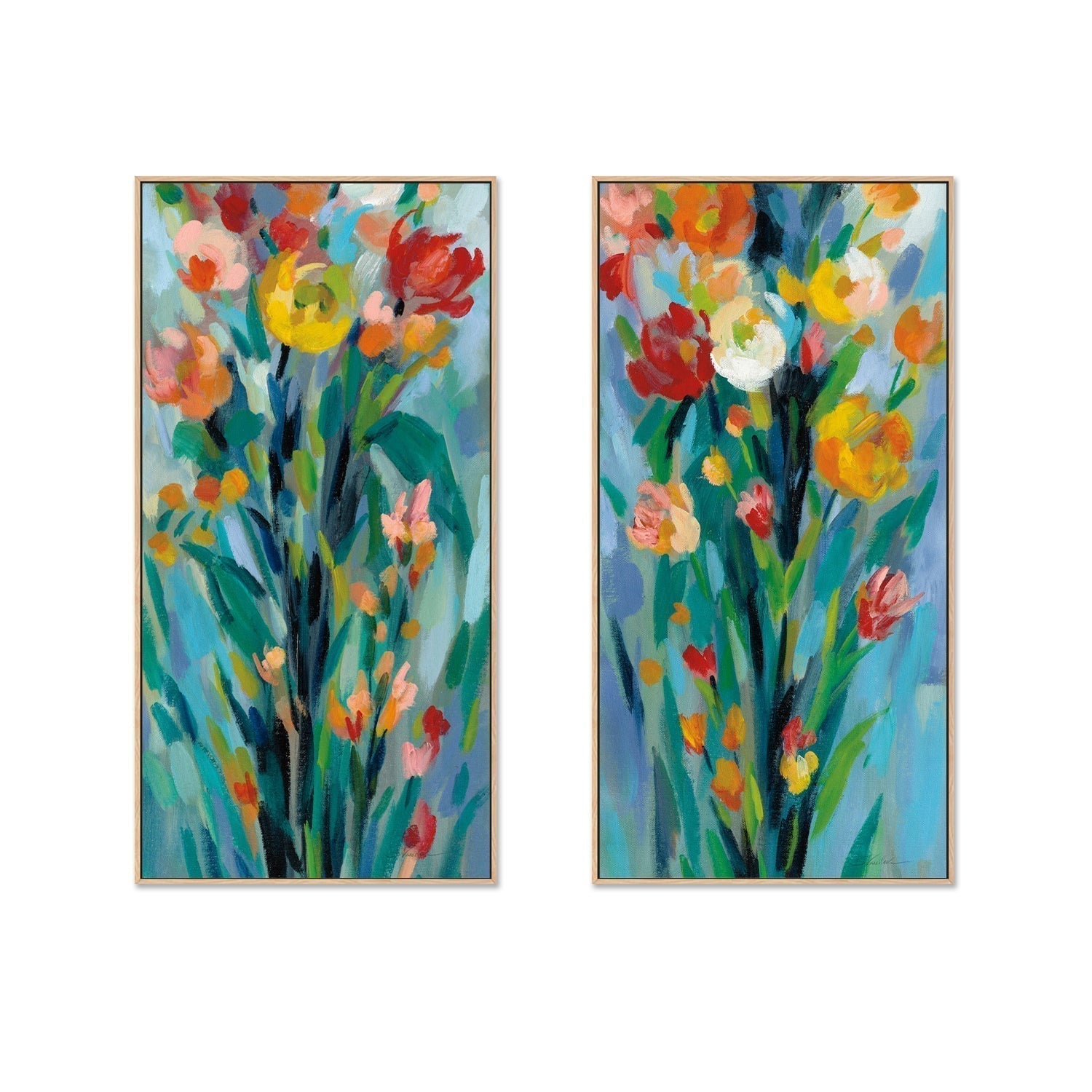 wall-art-print-canvas-poster-framed-Tall Bright Flowers, Set of 2-by-Silvia Vassileva-Gioia Wall Art