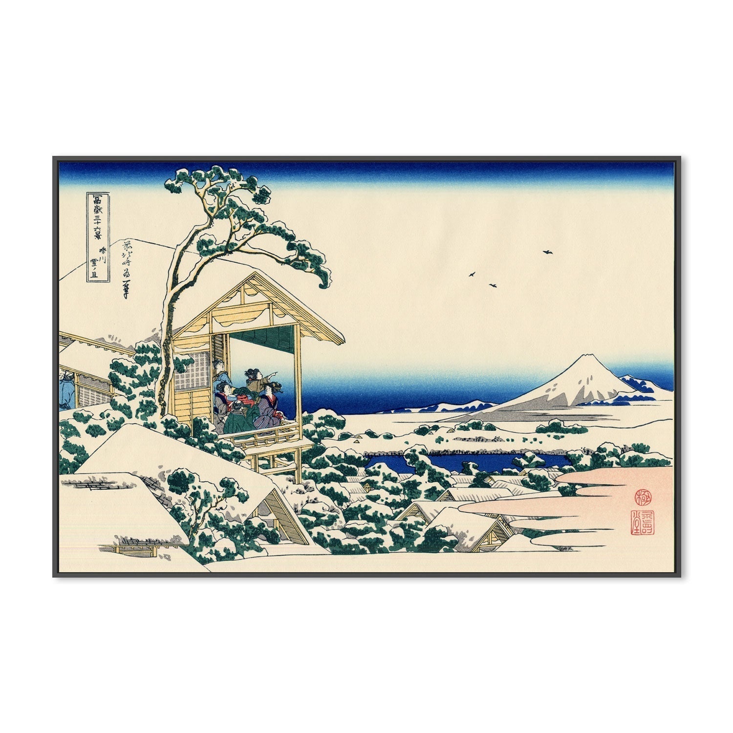 wall-art-print-canvas-poster-framed-Tea house at Koishikawa. The morning after a snowfall-by-Katsushika Hokusai-Gioia Wall Art