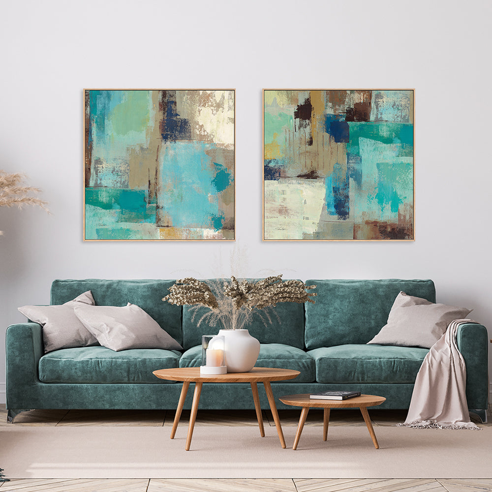 wall-art-print-canvas-poster-framed-Teal and Aqua Reflections, Set Of 2-by-Silvia Vassileva-Gioia Wall Art