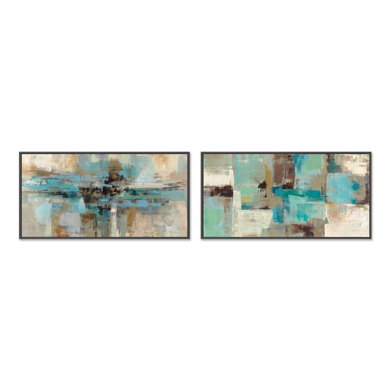 wall-art-print-canvas-poster-framed-Teal and Aqua Reflections, Set of 2-by-Silvia Vassileva-Gioia Wall Art