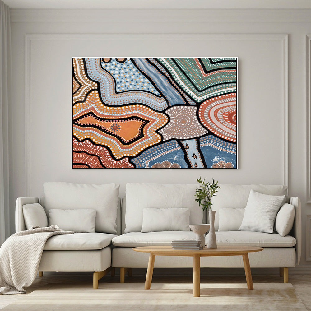 wall-art-print-canvas-poster-framed-The Dreaming, Style B, Shades Of Orange And Blue , By Tahni Derbin-GIOIA-WALL-ART