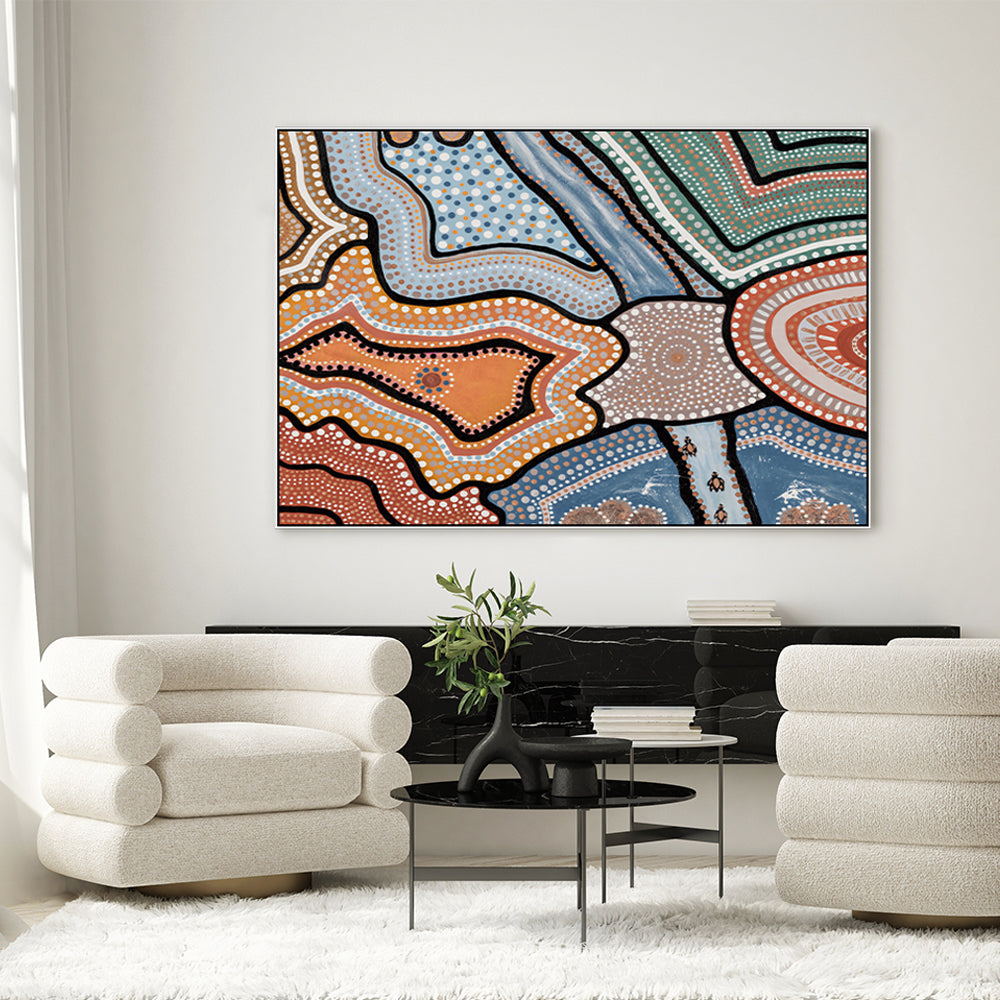 wall-art-print-canvas-poster-framed-The Dreaming, Style B, Shades Of Orange And Blue , By Tahni Derbin-GIOIA-WALL-ART