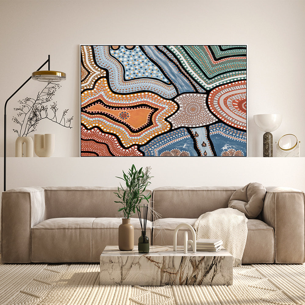 wall-art-print-canvas-poster-framed-The Dreaming, Style B, Shades Of Orange And Blue , By Tahni Derbin-GIOIA-WALL-ART