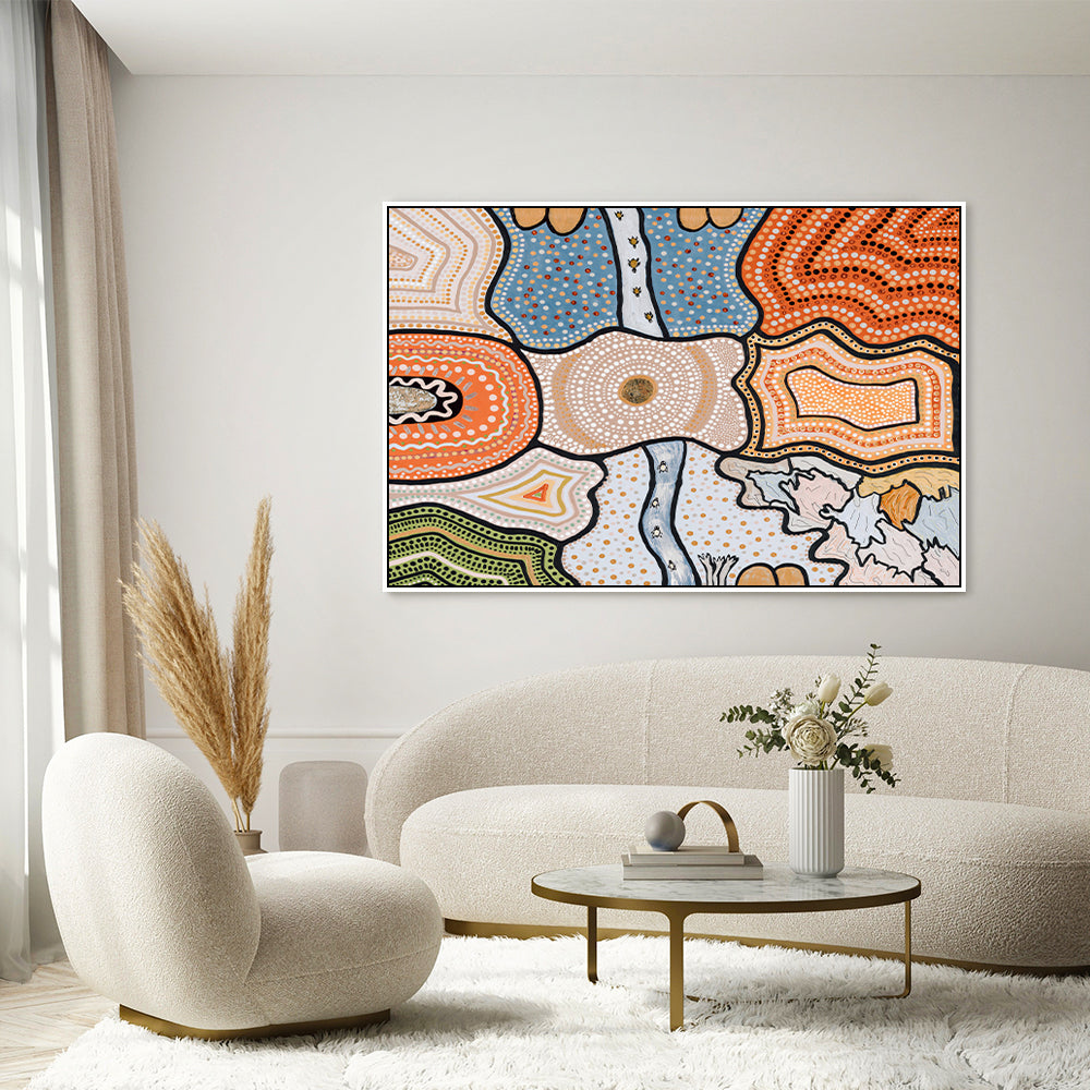 wall-art-print-canvas-poster-framed-The Dreaming, Style F, Shades Of Orange And Blue , By Tahni Derbin-GIOIA-WALL-ART