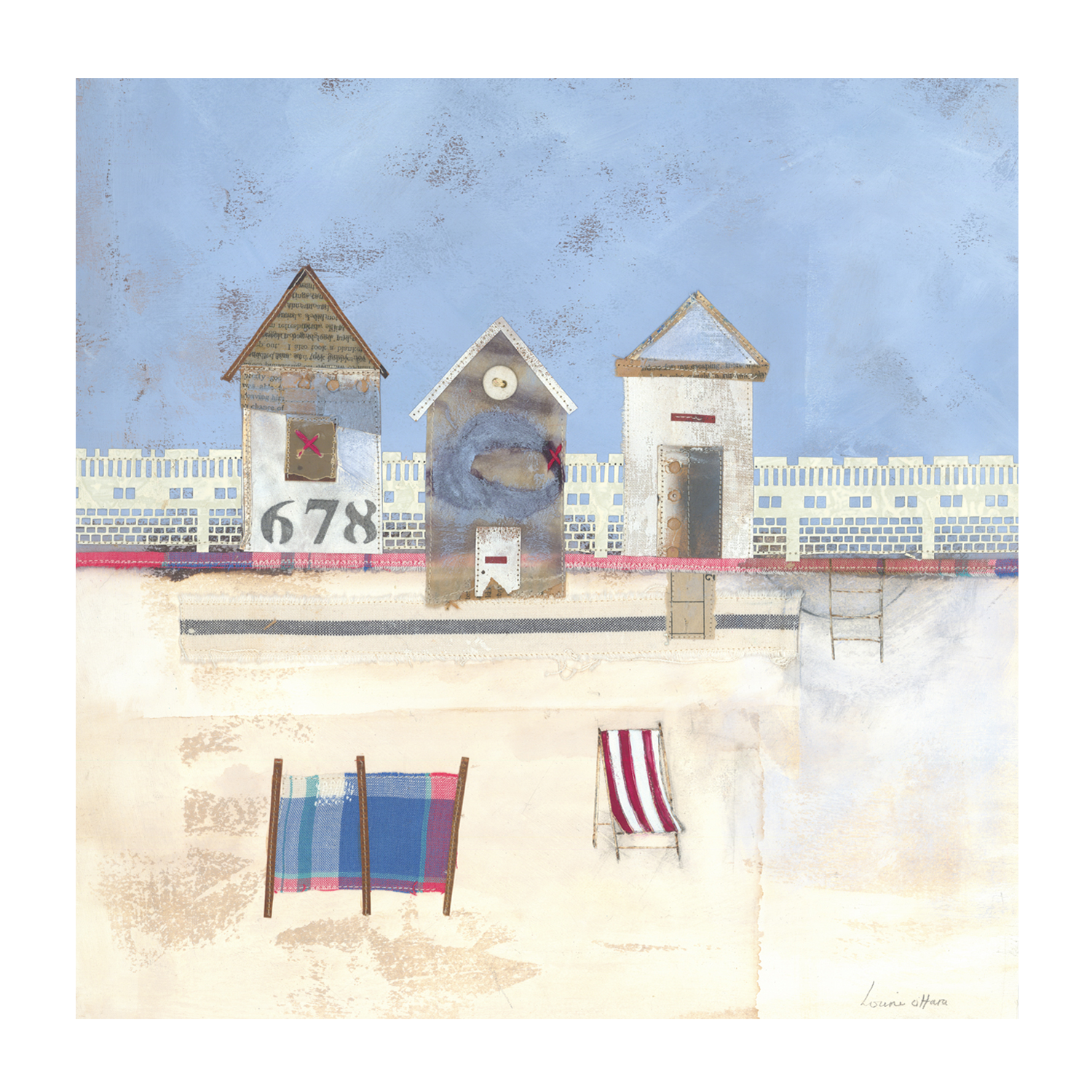 wall-art-print-canvas-poster-framed-Three Beach Huts , By Louise O'Hara-1