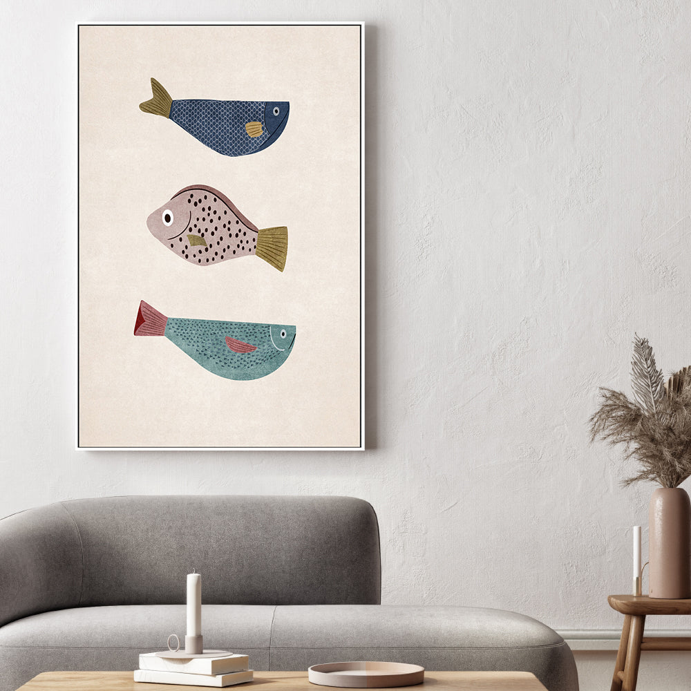 wall-art-print-canvas-poster-framed-Three Fish, Style B , By Emel Tunaboylu-GIOIA-WALL-ART