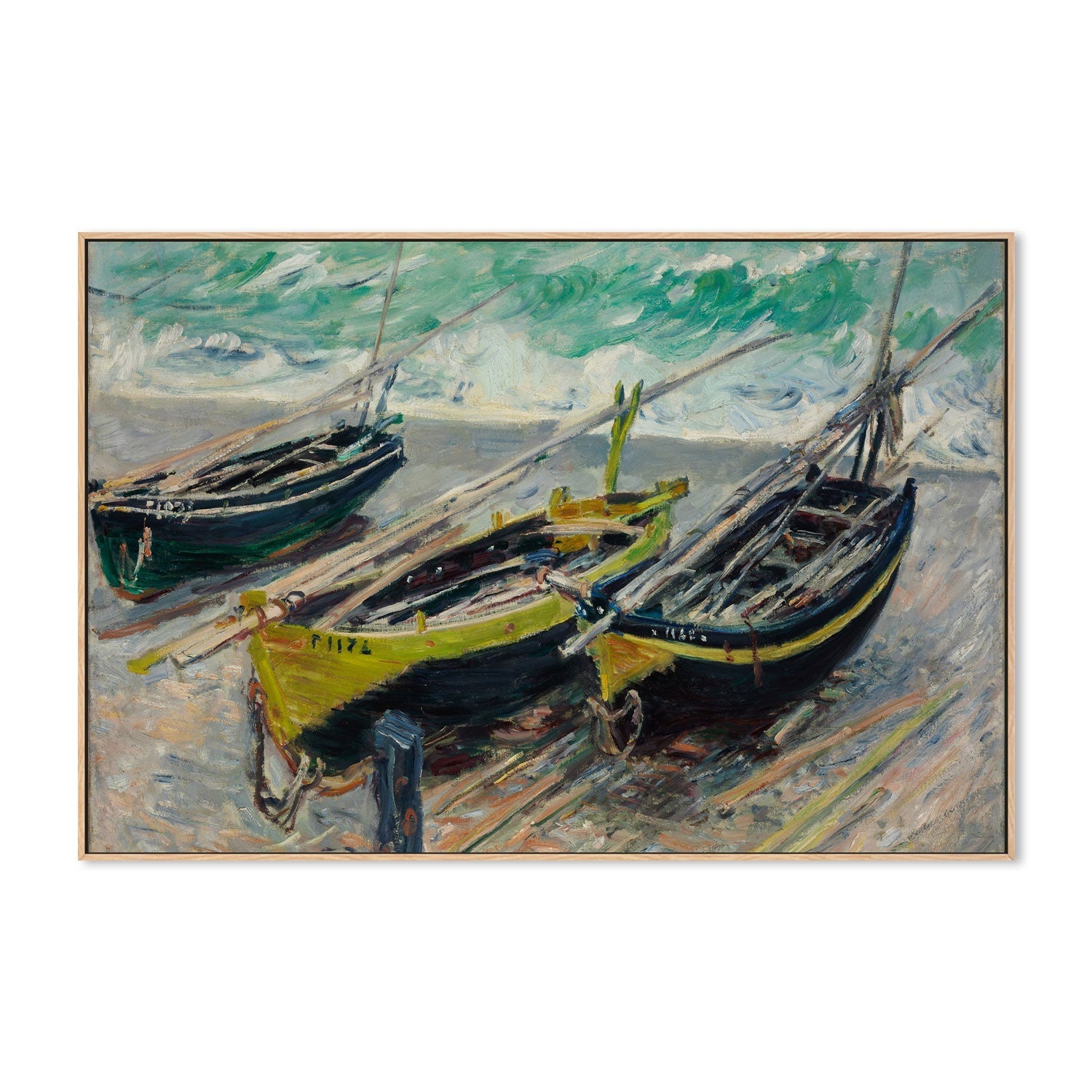 wall-art-print-canvas-poster-framed-Three Fishing Boats 1886 , By Monet-by-Gioia Wall Art-Gioia Wall Art