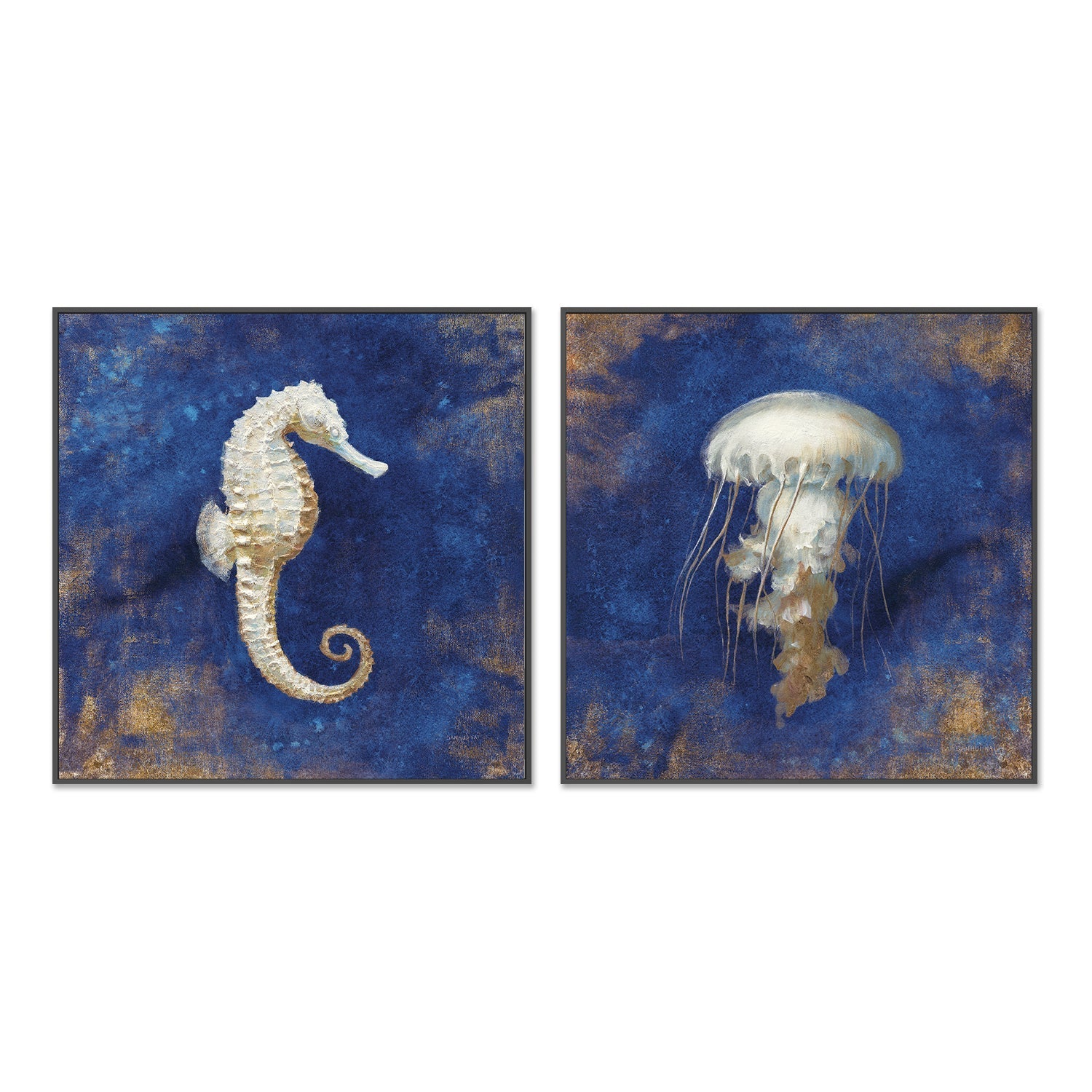 wall-art-print-canvas-poster-framed-Treasures from the Sea Indigo, Style A & B, Set Of 2 , By Danhui Nai-3