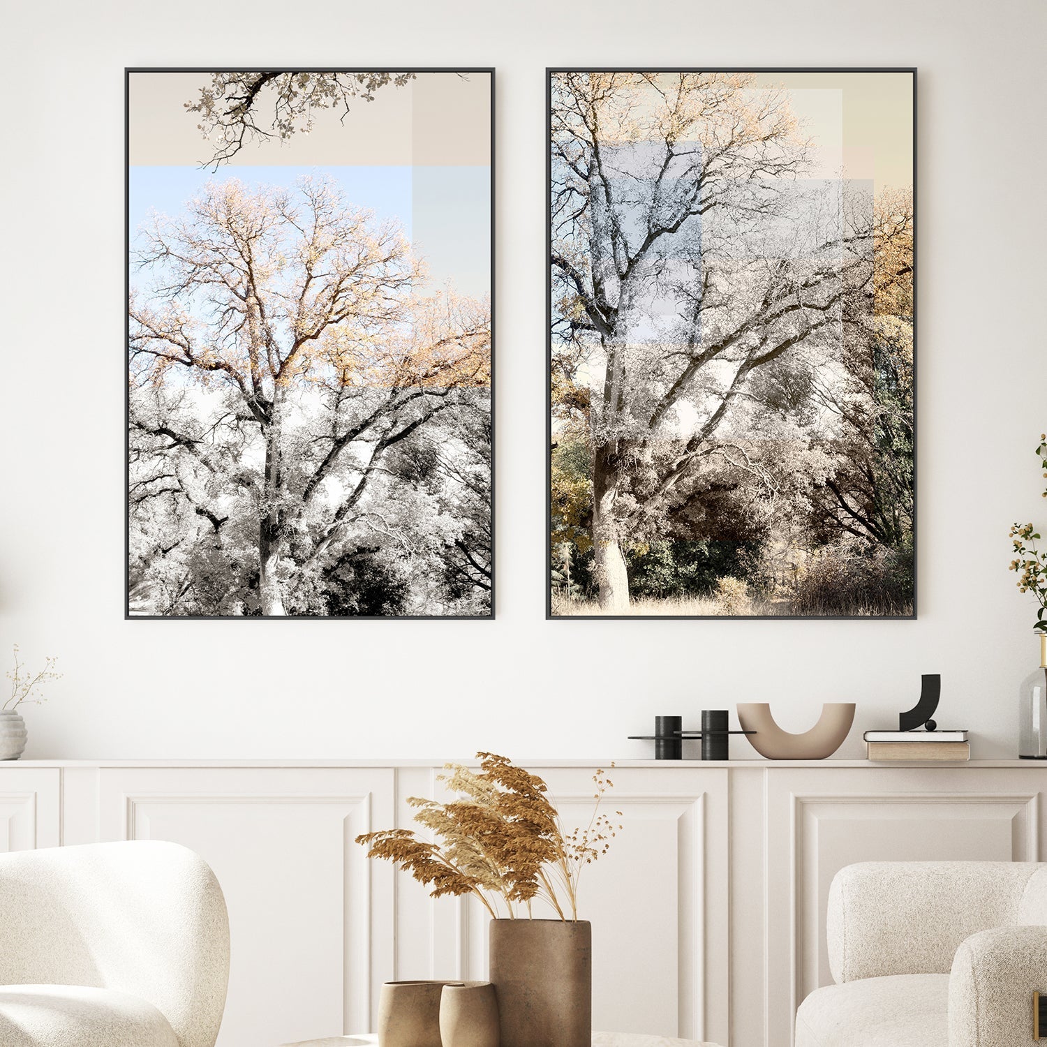 wall-art-print-canvas-poster-framed-Tree Collage, Style A & B, Set Of 2 , By Hope Bainbridge-2