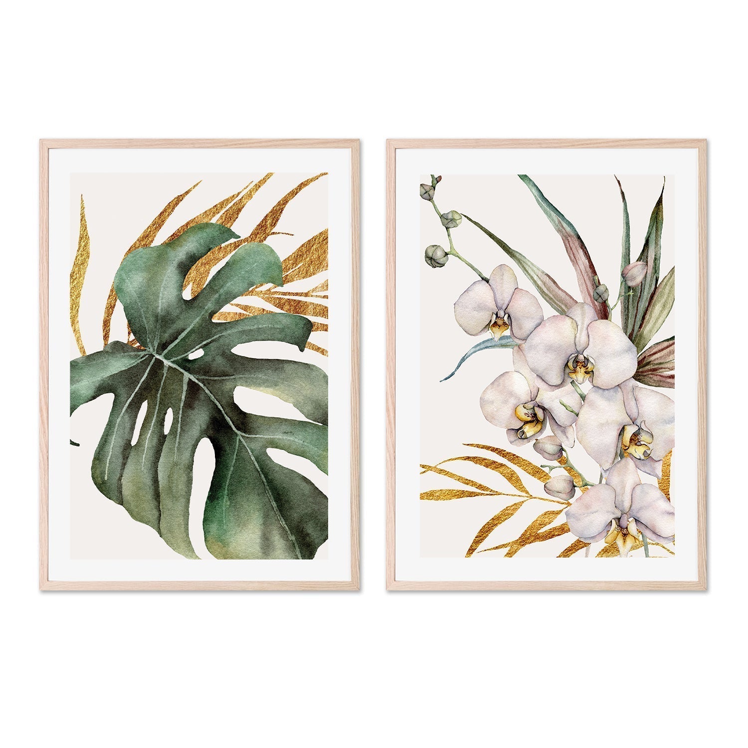 wall-art-print-canvas-poster-framed-Tropical Gold, Style A & B, Set of 2-GIOIA-WALL-ART