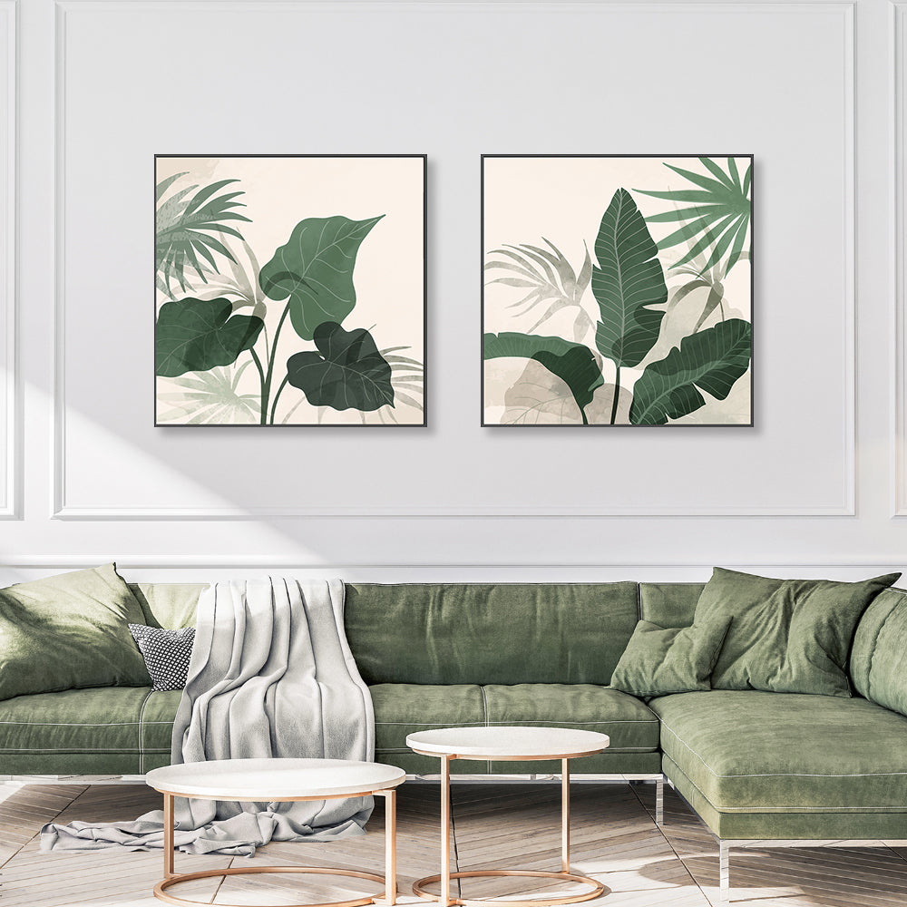 wall-art-print-canvas-poster-framed-Tropical Green, Style A & B, Set Of 2-GIOIA-WALL-ART